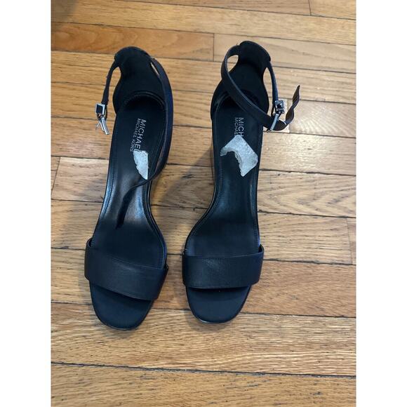 Michael Kors Fiona Wedge Sandals Women’s Size 8 Black Leather Open Toe Ankle - Picture 5 of 7